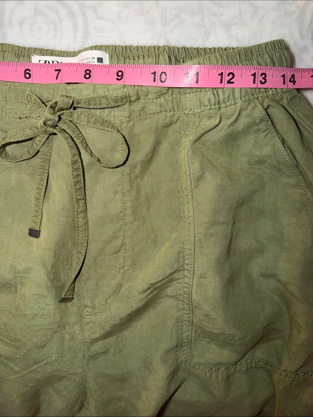 Zara Olive Green Lyocell & linen Drawstring relaxed fit crop Pants. Sz M.